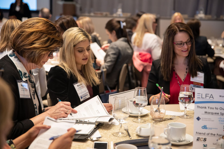 (L-R) Nancy Gradwell, Rebecca Rogers, and Deborah Reuben roleplay at a Womenâs Leadership Forum workshop